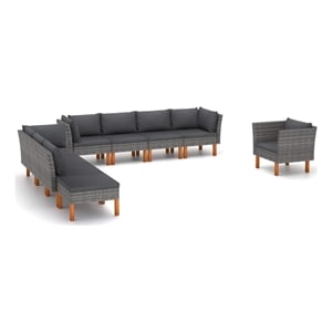 vidaXL 9 Piece Patio Lounge Set Poly Rattan and Eucalyptus Wood Gray