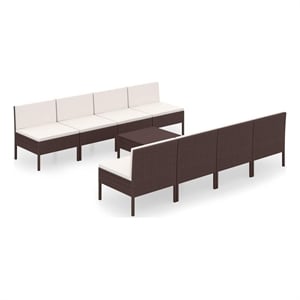 vidaXL 9 Piece Patio Lounge Set with Cushions Poly Rattan Brown