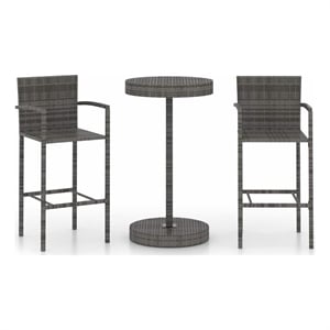 vidaXL 3 Piece Patio Bar Set Poly Rattan Gray