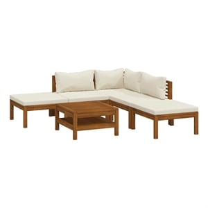 vidaXL 6 Piece Patio Lounge Set with Cream Cushion Solid Acacia Wood