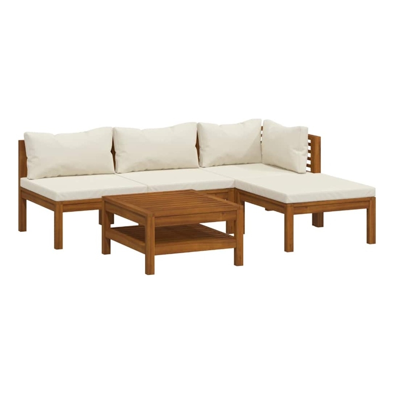 vidaXL 5 Piece Patio Lounge Set with Cream Cushion Solid Acacia Wood