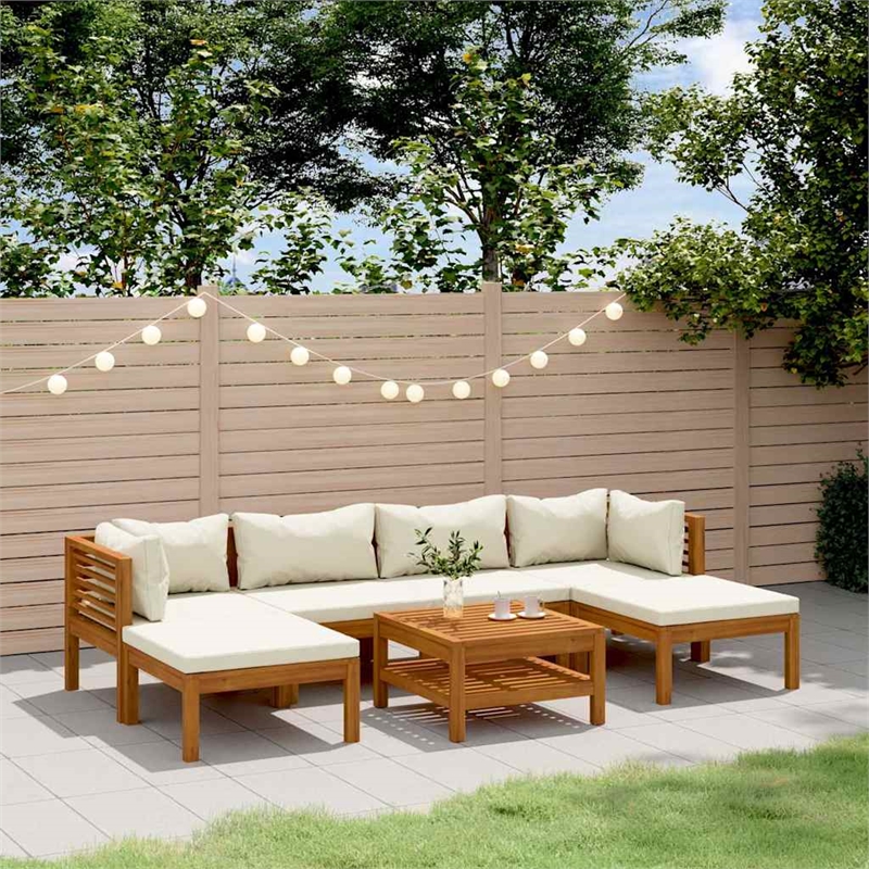 vidaXL 7 Piece Patio Lounge Set with Cream Cushion Solid Acacia Wood