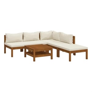 vidaXL 6 Piece Patio Lounge Set with Cream Cushion Solid Acacia Wood