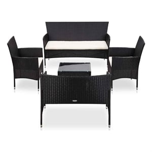 vidaXL 5 Piece Patio Lounge Set With Cushions Poly Rattan Black