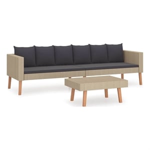vidaXL 2 Piece Patio Lounge Set with Cushions Poly Rattan Beige