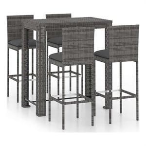vidaXL 5 Piece Patio Bar Set with Cushions Poly Rattan Gray
