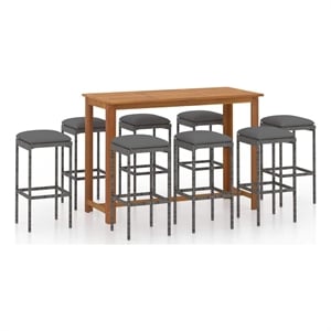 vidaXL 9 Piece Patio Bar Set with Cushions Gray