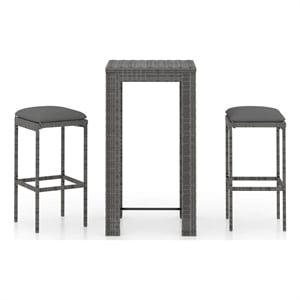 vidaXL 3 Piece Patio Bar Set with Cushions Poly Rattan Gray