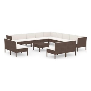 vidaXL 14 Piece Patio Lounge Set with Cushions Poly Rattan Brown