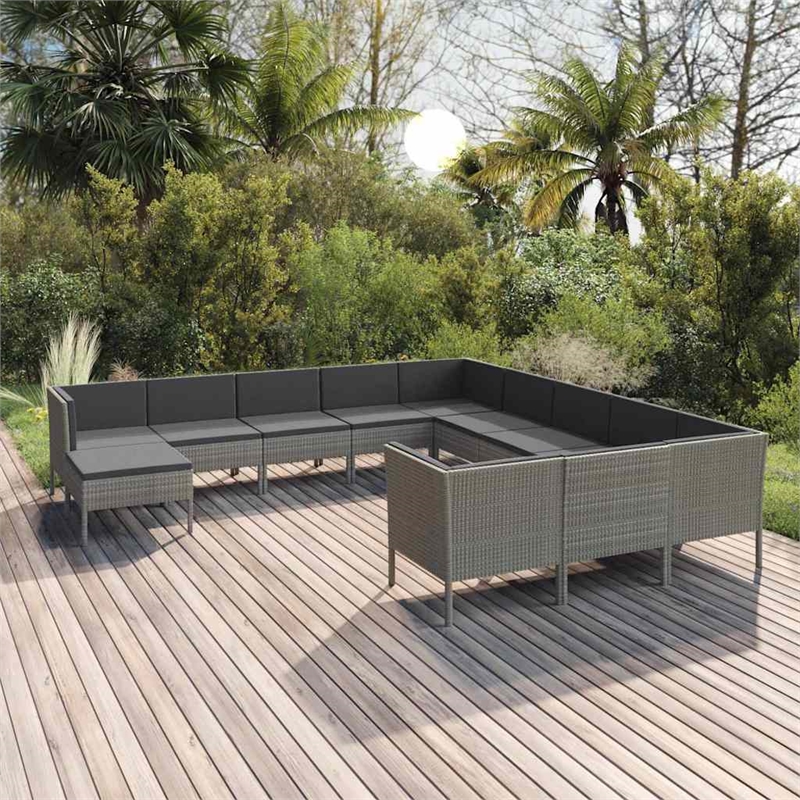 vidaXL 12 Piece Patio Lounge Set with Cushions Poly Rattan Gray