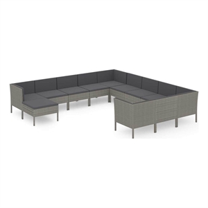 vidaXL 12 Piece Patio Lounge Set with Cushions Poly Rattan Gray