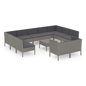 vidaXL 12 Piece Patio Lounge Set with Cushions Poly Rattan Gray