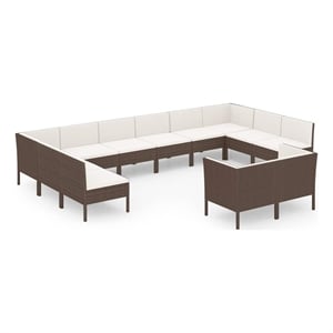 vidaXL 12 Piece Patio Lounge Set with Cushions Poly Rattan Brown