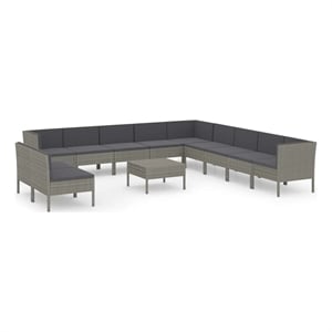 vidaXL 12 Piece Patio Lounge Set with Cushions Poly Rattan Gray