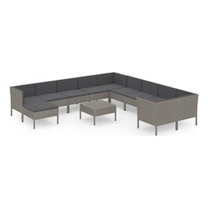 vidaXL 12 Piece Patio Lounge Set with Cushions Poly Rattan Gray