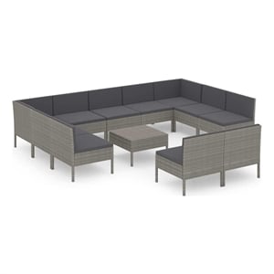 vidaXL 12 Piece Patio Lounge Set with Cushions Poly Rattan Gray