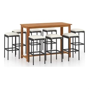 vidaXL 9 Piece Patio Bar Set with Cushions Black