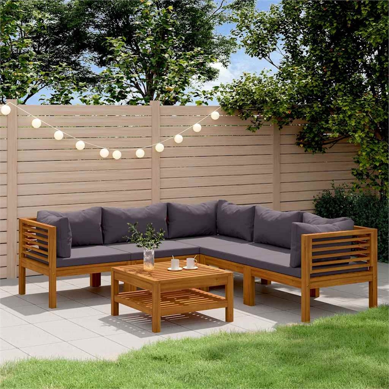 vidaXL 6 Piece Patio Lounge Set with Cushion Solid Acacia Wood