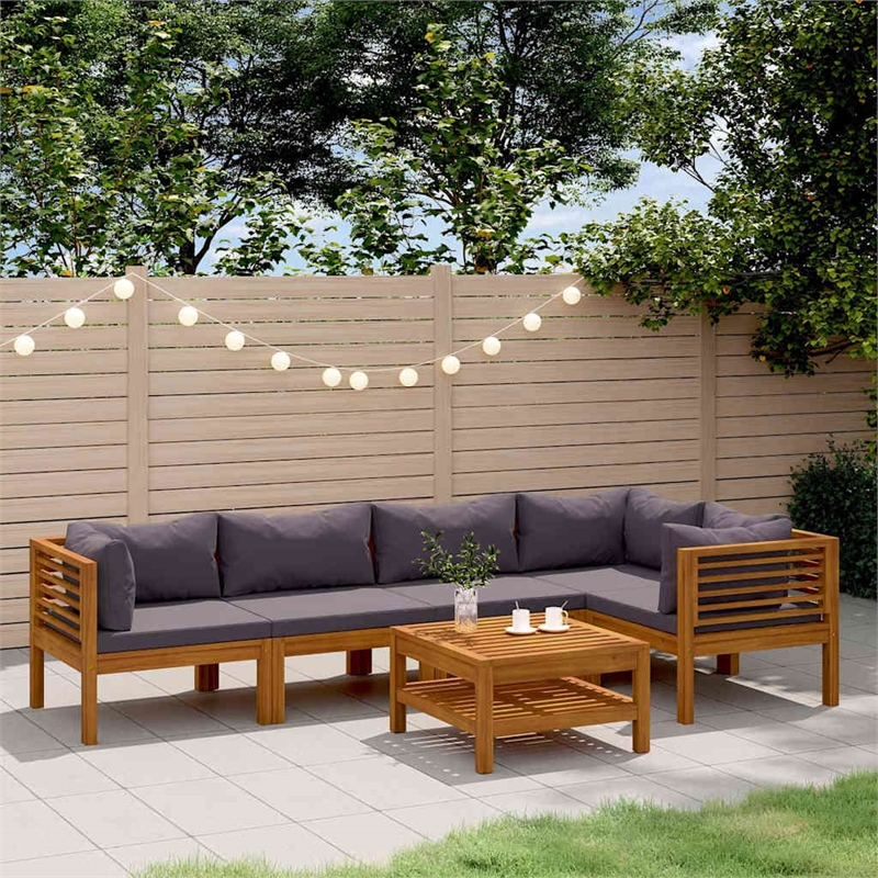 vidaXL 6 Piece Patio Lounge Set with Cushion Solid Acacia Wood