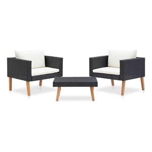 vidaXL 3 Piece Patio Lounge Set with Cushions Poly Rattan Black
