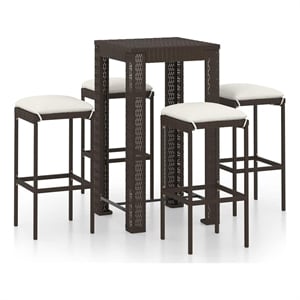vidaXL 5 Piece Patio Bar Set with Cushions Poly Rattan Brown