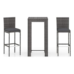 vidaXL 3 Piece Patio Bar Set with Cushions Poly Rattan Gray