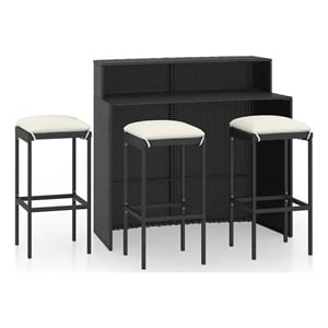 vidaXL 4 Piece Patio Bar Set with Cushions Black