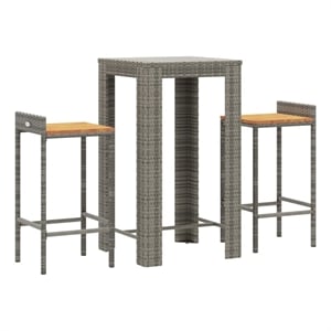 vidaXL 3 Piece Patio Bar Set Gray Poly Rattan&Solid Wood Acacia