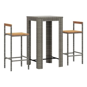 vidaXL 3 Piece Patio Bar Set Gray Poly Rattan&Solid Wood Acacia