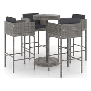 vidaXL 5 Piece Patio Bar Set with Cushions Poly Rattan Gray