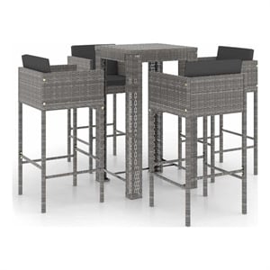 vidaXL 5 Piece Patio Bar Set with Cushions Poly Rattan Gray