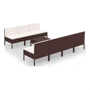 vidaXL 8 Piece Patio Lounge Set with Cushions Poly Rattan Brown