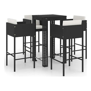 vidaXL 5 Piece Patio Bar Set with Cushions Poly Rattan Black