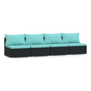 vidaXL 4 Seater Sofa with Cushions Black Poly Rattan