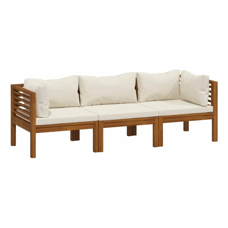 vidaXL 3-Seater Patio Sofa with Cream Cushion Solid Acacia Wood