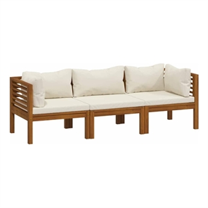 vidaXL 3-Seater Patio Sofa with Cream Cushion Solid Acacia Wood