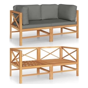 vidaXL 2-Seater Patio Sofa with Gray Cushions Solid Teak Wood