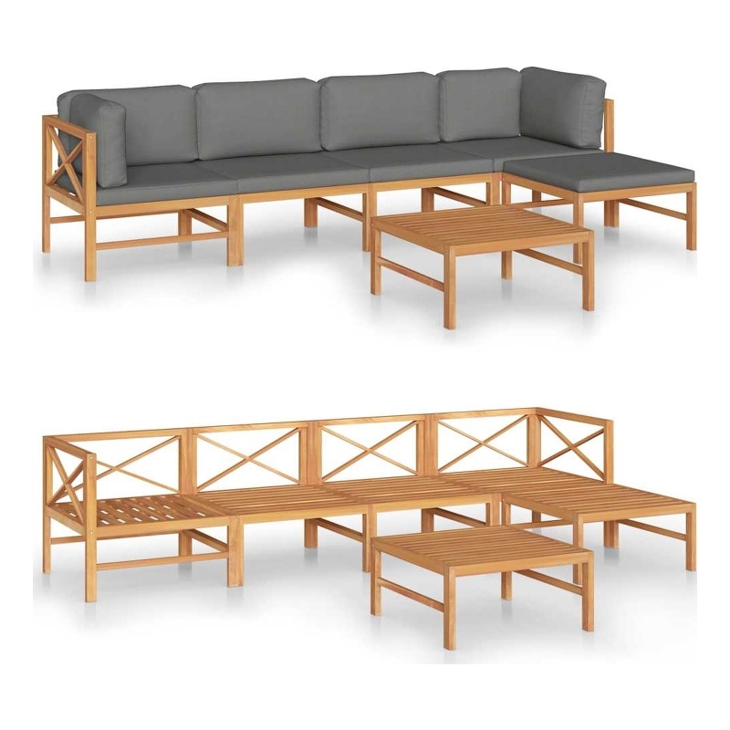 vidaXL 6 Piece Patio Lounge Set with Gray Cushions Solid Teak Wood