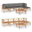 vidaXL 6 Piece Patio Lounge Set with Gray Cushions Solid Teak Wood