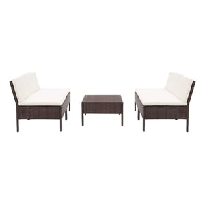 vidaXL 5 Piece Patio Sofa Set with Cushions Poly Rattan Brown