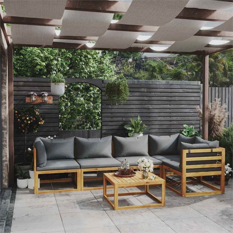vidaXL 6 Piece Patio Lounge Set with Cushions Solid Acacia Wood