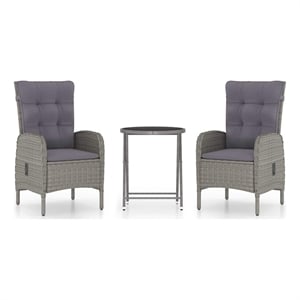 vidaXL 3 Piece Patio Bistro Set Poly Rattan and Glass Gray