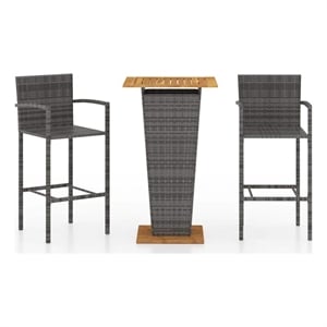 vidaXL 3 Piece Patio Bar Set Gray Rattan