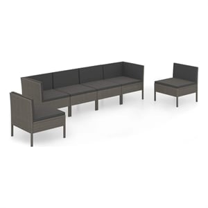 vidaXL 6 Piece Patio Lounge Set with Cushions Poly Rattan Gray