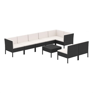 vidaXL 9 Piece Patio Lounge Set with Cushions Poly Rattan Black