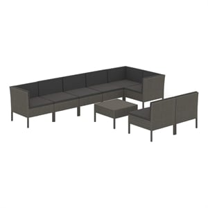 vidaXL 9 Piece Patio Lounge Set with Cushions Poly Rattan Gray