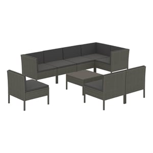 vidaXL 9 Piece Patio Lounge Set with Cushions Poly Rattan Gray