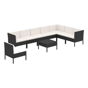 vidaXL 9 Piece Patio Lounge Set with Cushions Poly Rattan Black