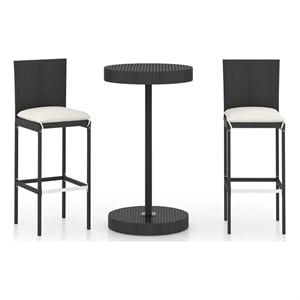 vidaXL 3 Piece Patio Bar Set with Cushions Poly Rattan Black