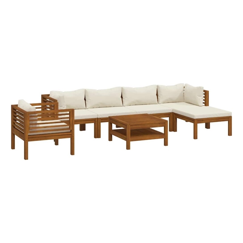 vidaXL 7 Piece Patio Lounge Set with Cream Cushion Solid Acacia Wood